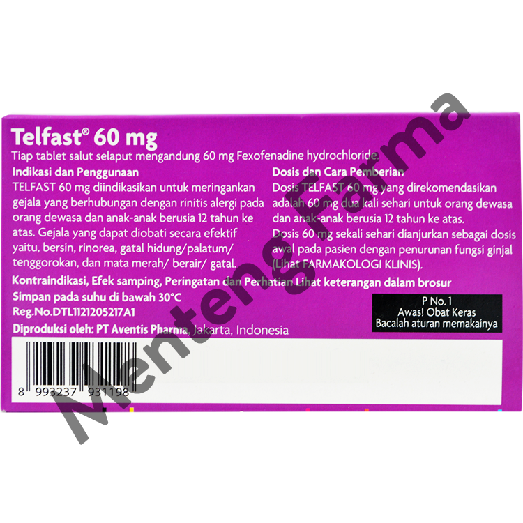 Telfast 60 Mg 10 Tablet - Obat Rhinitis Alergi - Menteng Farma