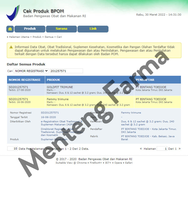 Femmy Trimune 6 Sachet - Memelihara Daya Tahan Tubuh - Menteng Farma