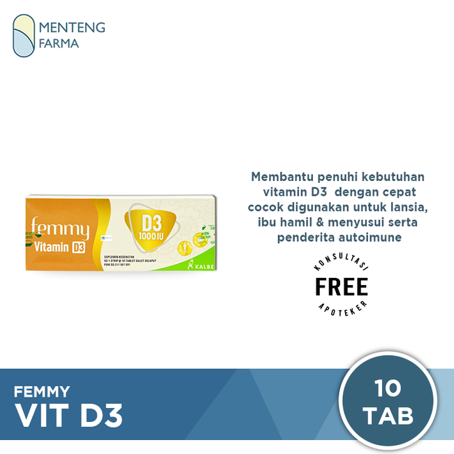 Femmy Vitamin D3 1000 IU 10 Tablet - Suplemen Kesehatan Vitamin D3 - Menteng Farma