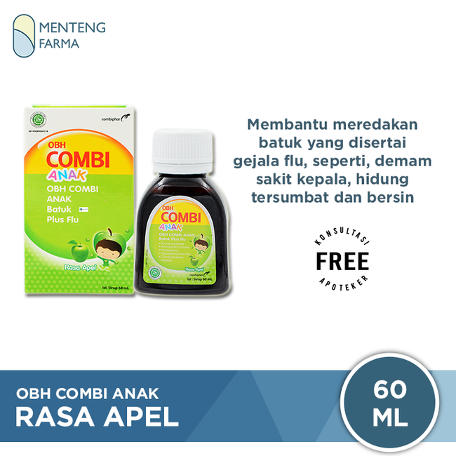 OBH Combi Anak Batuk Plus Flu Apel 60 mL - Sirup Obat Batuk Flu Anak - Menteng Farma