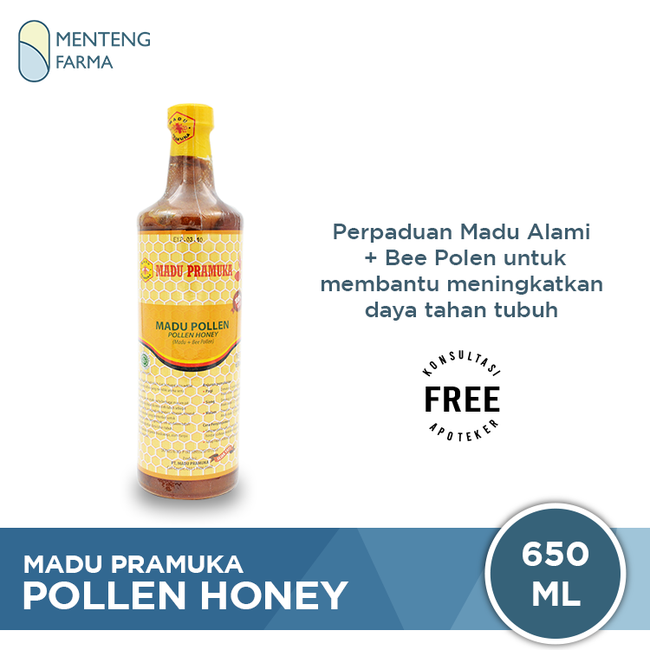 Madu Pramuka Bee Pollen 650 ml - Madu Alami Dan Bee Pollen - Menteng Farma