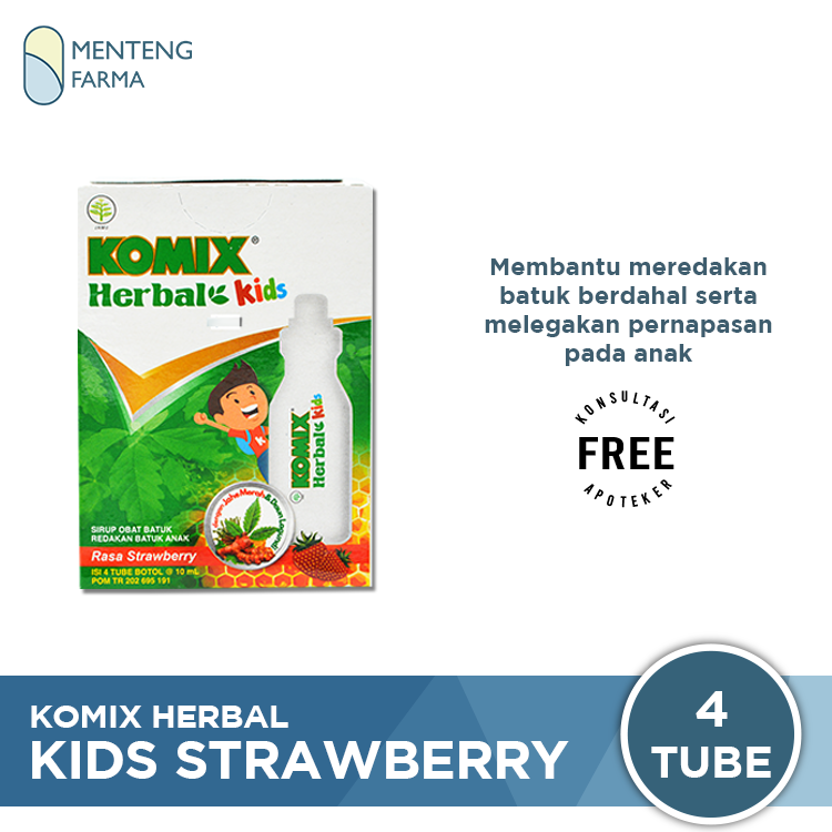 Komix Herbal Kids Strawberry 4 Tube - Obat Batuk Berdahak Anak - Menteng Farma