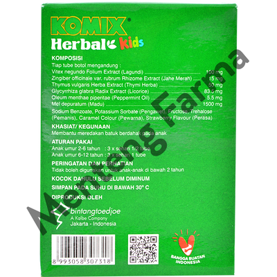 Komix Herbal Kids Strawberry 4 Tube - Obat Batuk Berdahak Anak - Menteng Farma