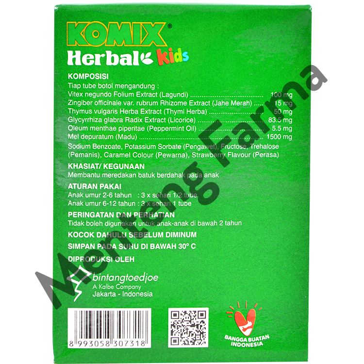 Komix Herbal Kids Strawberry 4 Tube - Obat Batuk Berdahak Anak - Menteng Farma