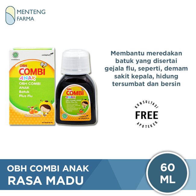 OBH Combi Anak Batuk Plus Flu Madu 60 mL - Sirup Obat Batuk Flu Anak - Menteng Farma