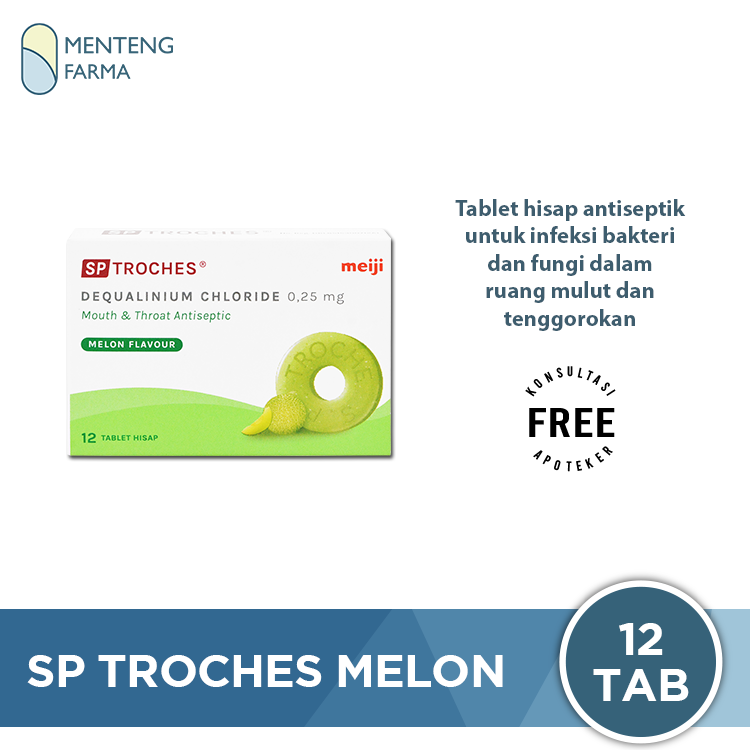 Tablet Hisap SP Troches Meiji (rasa melon) 12 Tablet - Atasi Gangguan Mulut dan Sakit Tenggorokan - Menteng Farma