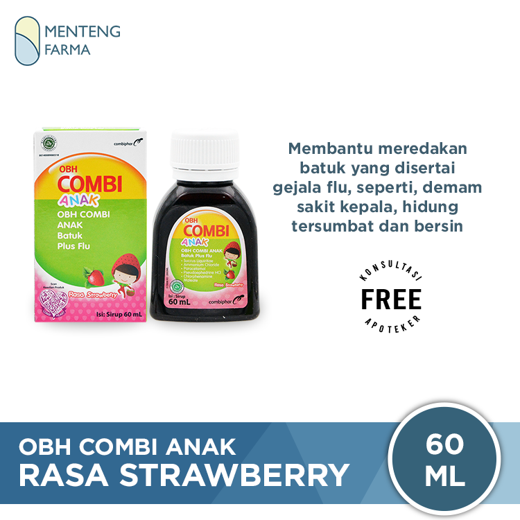 OBH Combi Anak Batuk Plus Flu Strawberry 60 mL - Sirup Obat Batuk Flu Anak - Menteng Farma