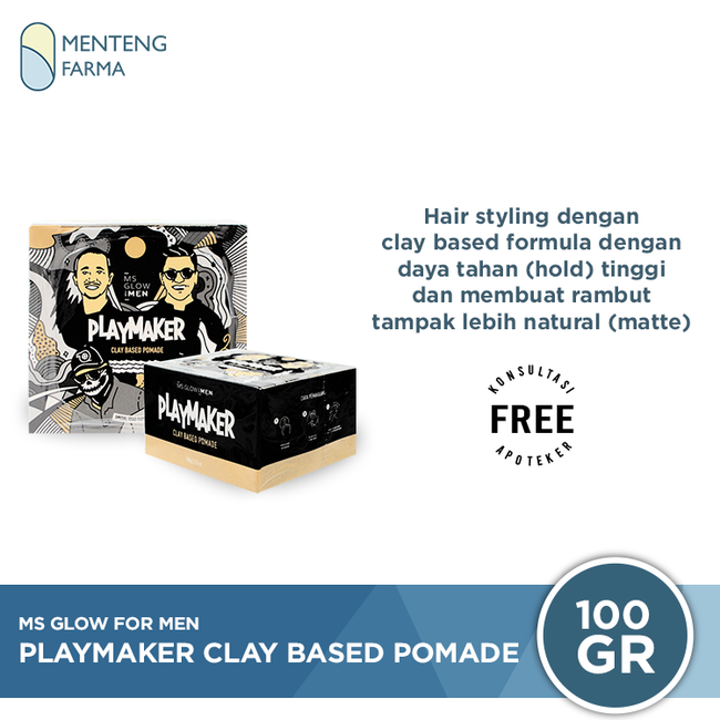 Ms Glow Men Playmaker Clay Based Pomade - Daya Tahan Gaya Rambut Tinggi dan Matte Natural - Menteng Farma