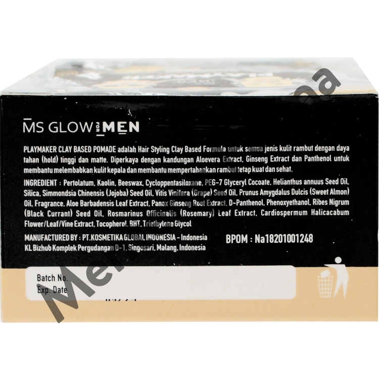 Ms Glow Men Playmaker Clay Based Pomade - Daya Tahan Gaya Rambut Tinggi dan Matte Natural - Menteng Farma