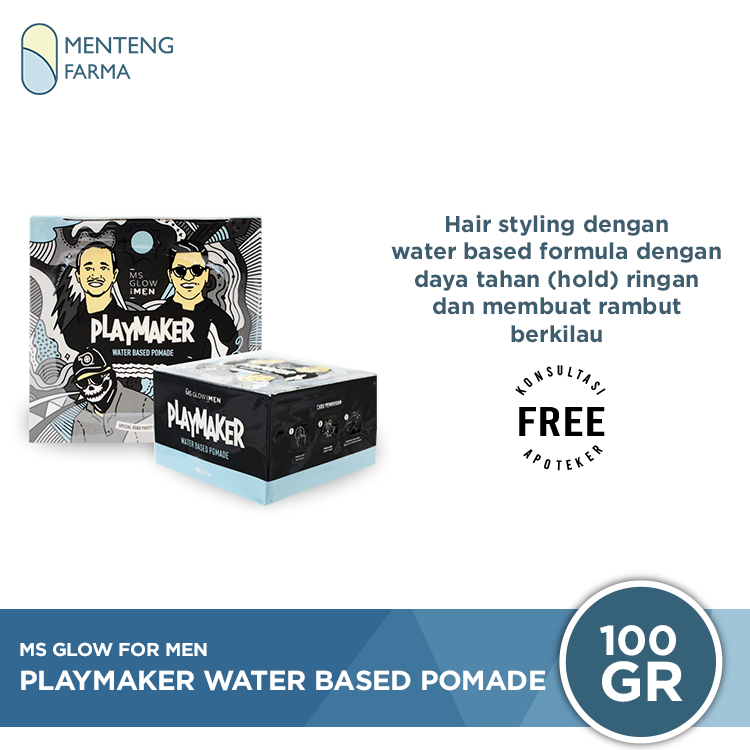 Ms Glow Men Playmaker Water Based Pomade - Daya Tahan Gaya Rambut Lebih Ringan dan Lebih Shiny - Menteng Farma