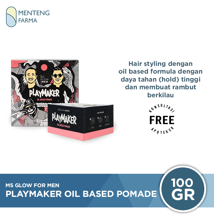 Ms Glow Men Playmaker Oil Based Pomade - Daya Tahan Gaya Rambut Lebih Tinggi, Tahan Lama dan Shiny - Menteng Farma