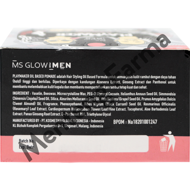 Ms Glow Men Playmaker Oil Based Pomade - Daya Tahan Gaya Rambut Lebih Tinggi, Tahan Lama dan Shiny - Menteng Farma