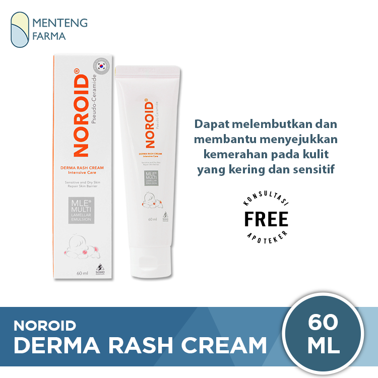 Noroid Derma Rash Cream 60 mL - Pelembab Kulit Bayi Dermatitis Atopik, Kulit Kering, dan Sensitif - Menteng Farma
