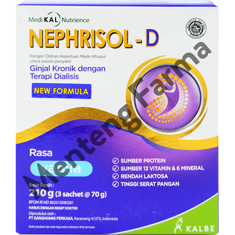 Nephrisol D Vanila 210 Gram - Susu Tinggi Protein Khusus Pasien Ginjal Dialisis - Menteng Farma