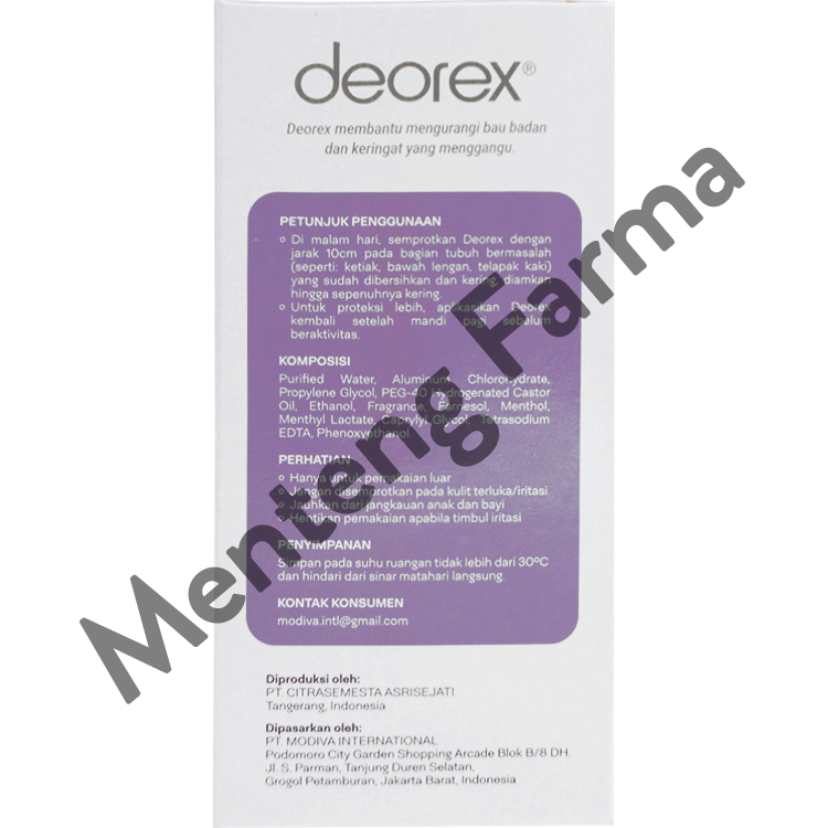 Deorex Body Odorizer Spray Musk 60 mL - Deodoran Spray Penghilang Bau Badan - Menteng Farma