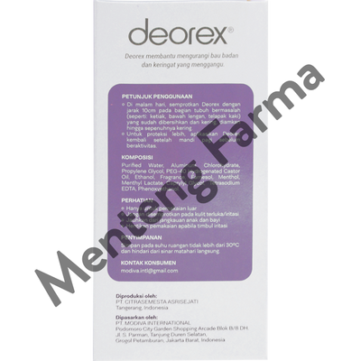 Deorex Body Odorizer Spray Musk 60 mL - Deodoran Spray Penghilang Bau Badan - Menteng Farma