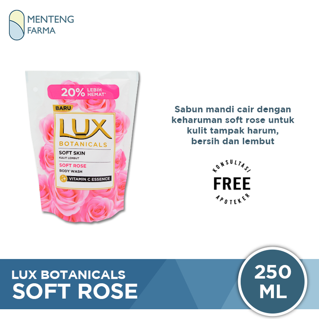 Lux Botanicals Sabun Mandi Cair Soft Rose 250 ML - Sabun Kecantikan dengan Vitamin C Essence - Menteng Farma