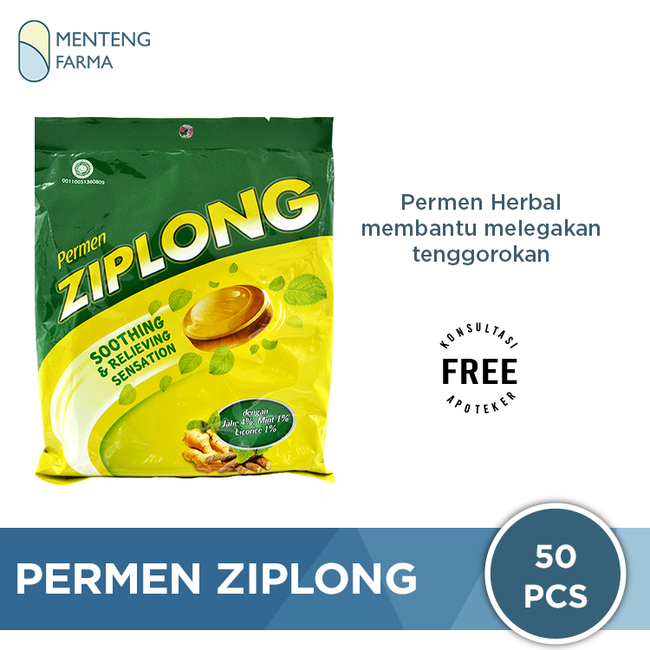 Permen Ziplong 50 Butir - Permen Pereda Tenggorokan - Menteng Farma