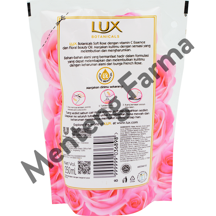 Lux Botanicals Sabun Mandi Cair Soft Rose 250 ML - Sabun Kecantikan dengan Vitamin C Essence - Menteng Farma