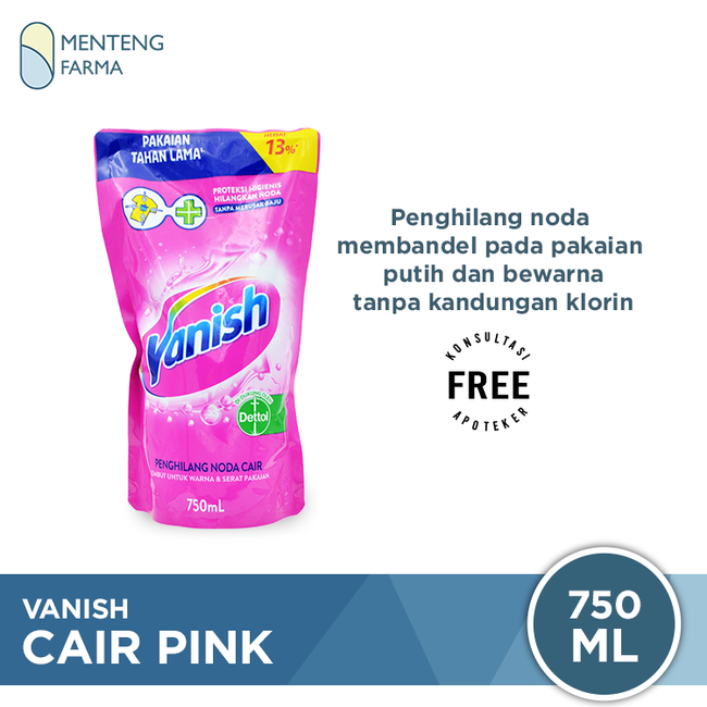 Vanish Cair Pink Pouch 750 mL - Penghilang Noda Pakaian Putih dan Bewarna - Menteng Farma