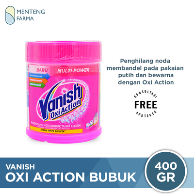 Vanish Bubuk Pink Oxi Action 400 Gr - Penghilang Noda Pakaian Putih dan Bewarna - Menteng Farma