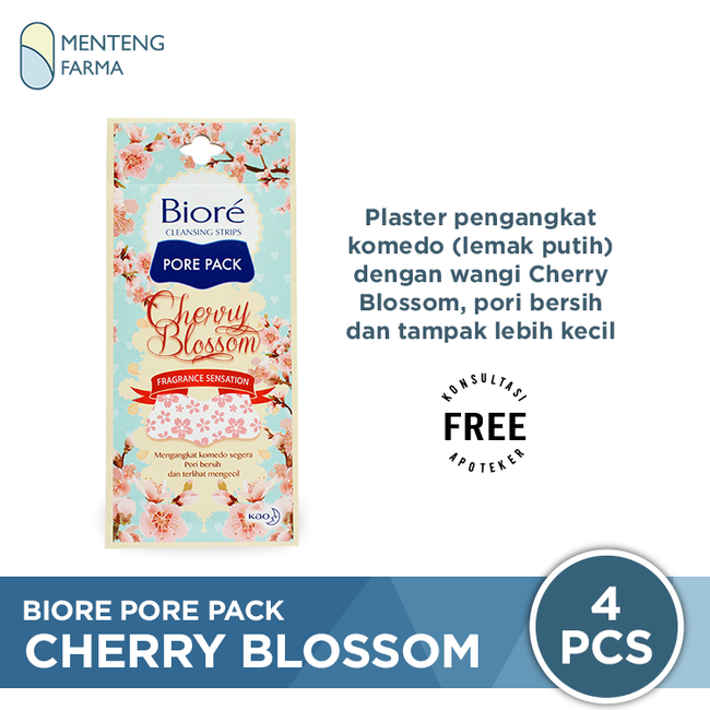 Biore Pore Pack Cherry Blossom 4 Pcs - Plester Pengangkat Komedo Dengan Aroma Cherry Blossom - Menteng Farma