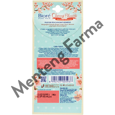 Biore Pore Pack Cherry Blossom 4 Pcs - Plester Pengangkat Komedo Dengan Aroma Cherry Blossom - Menteng Farma