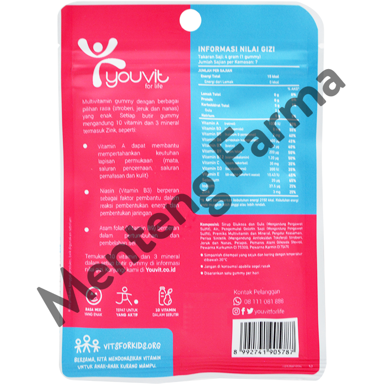 Youvit Multivitamin For Kids Sachet - Multivitamin Gummy Anak Rasa Mix Buah - Menteng Farma