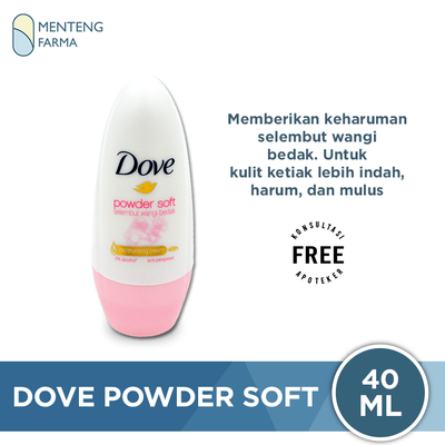 Dove Deodorant Roll On Powder Soft 40 ML - Kesegaran Wangi Bedak 48 Jam - Menteng Farma