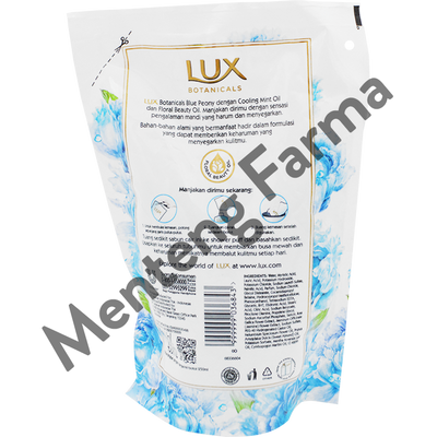 Lux Botanicals Sabun Mandi Cair Blue Peony Refill 450 ML - Sabun Kecantikan dengan Cooling Mint Oil - Menteng Farma