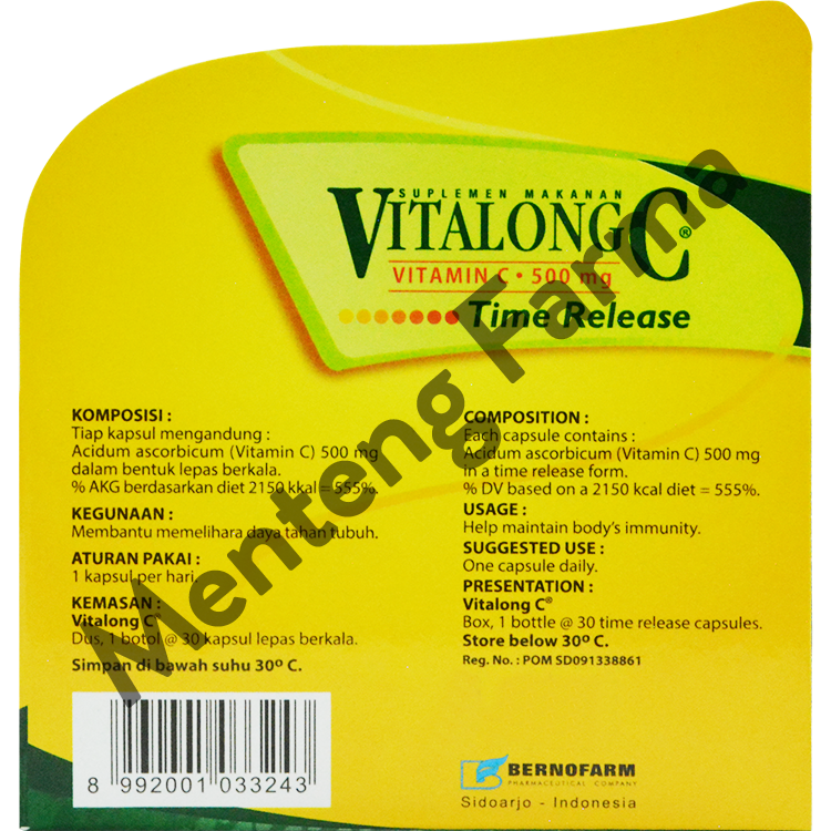 Vitalong C 30 Kapsul - Suplemen Vitamin C Daya Tahan Tubuh - Menteng Farma