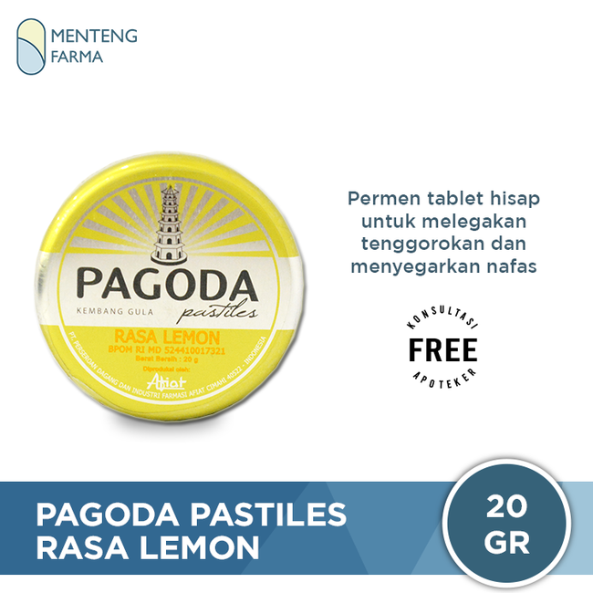 Pagoda Pastiles Rasa Lemon 20 Gram - Permen Pelega Tenggorokan - Menteng Farma