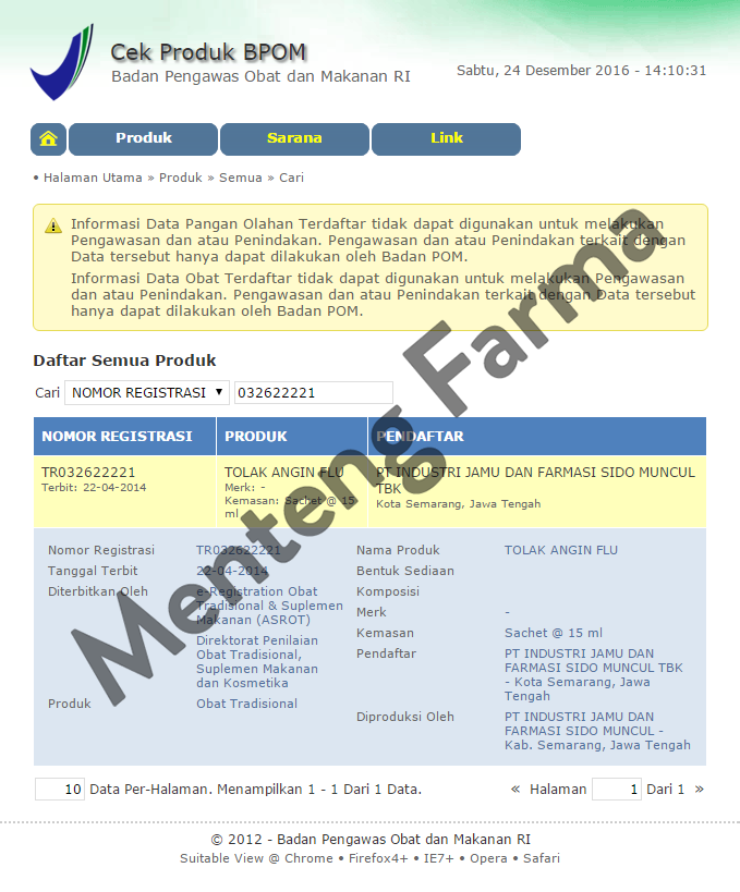 Tolak Angin Flu - Dus Isi 12 Sachet - Menteng Farma