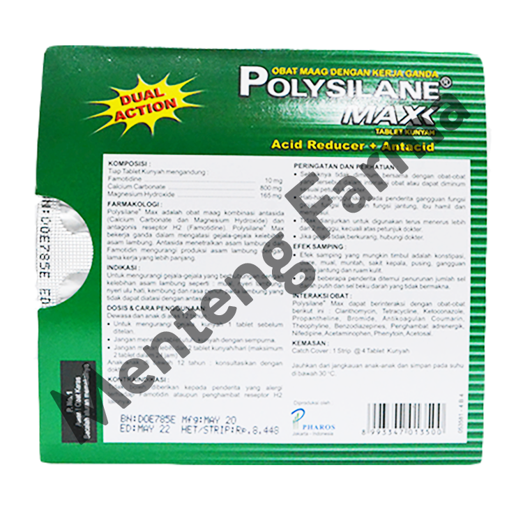 Polysilane Max Peppermint Tablet - Tablet Kunyah Obat Maag Dual Action - Menteng Farma