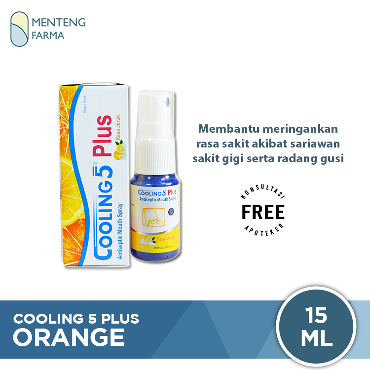 Cooling 5 Plus Orange - Obat Sariawan, Sakit Tenggorokan, Radang Gusi - Menteng Farma