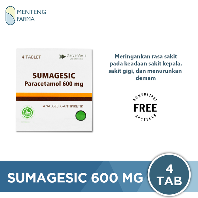 Sumagesic 600 Mg 4 Tablet - Pereda Sakit Kepala, Sakit Gigi, Demam - Menteng Farma