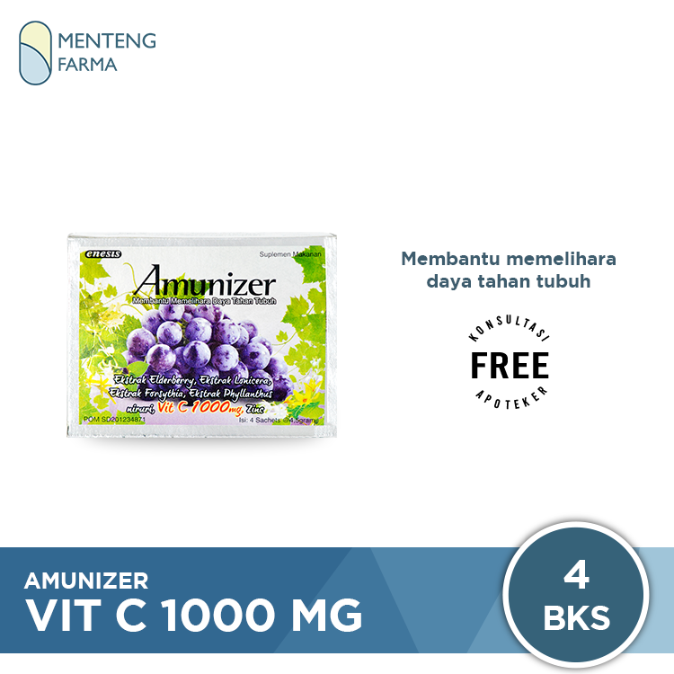 Amunizer Vitamin C 1000 mg Isi 4 Sachet - Menjaga Daya Tahan Tubuh - Menteng Farma