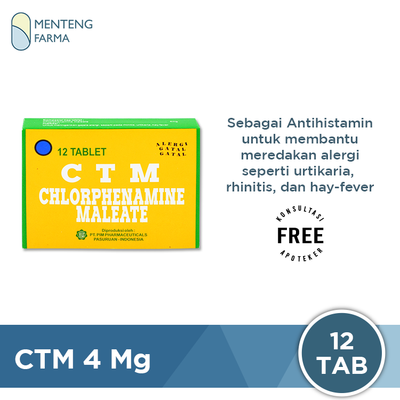 CTM 4 Mg 12 Tablet - Obat Alergi Rhinitis Gatal Gatal dan Biduran - Menteng Farma