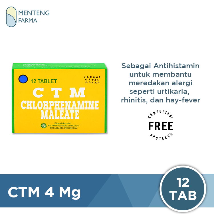 CTM 4 Mg 12 Tablet - Obat Alergi Rhinitis Gatal Gatal dan Biduran - Menteng Farma