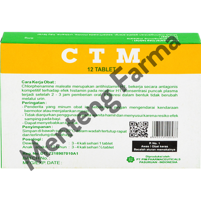 CTM 4 Mg 12 Tablet - Obat Alergi Rhinitis Gatal Gatal dan Biduran - Menteng Farma