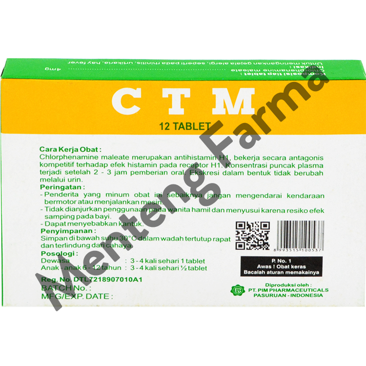 CTM 4 Mg 12 Tablet - Obat Alergi Rhinitis Gatal Gatal dan Biduran - Menteng Farma