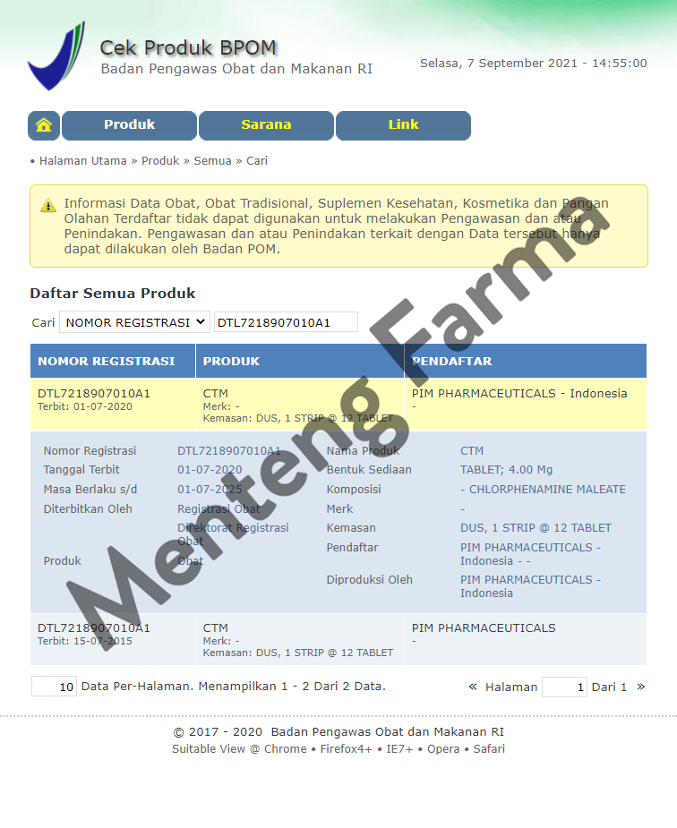 CTM 4 Mg 12 Tablet - Obat Alergi Rhinitis Gatal Gatal dan Biduran - Menteng Farma