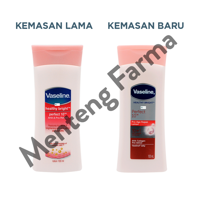 Vaseline Healthy Bright Hand Body Lotion Perfect 10 100 ML - Mencerahkan dan Mencegah Penuaan Dini - Menteng Farma