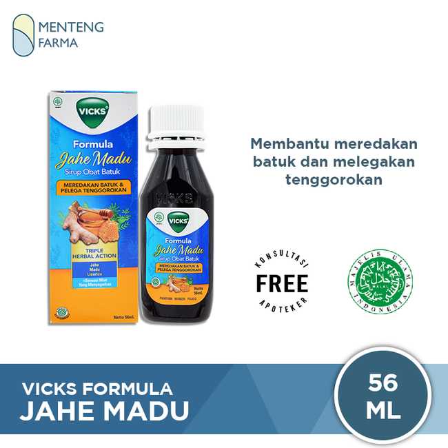 Vicks Formula Jahe Madu Sirup Obat Batuk 56 mL - Pereda Batuk dan Pelega Tenggorokan - Menteng Farma