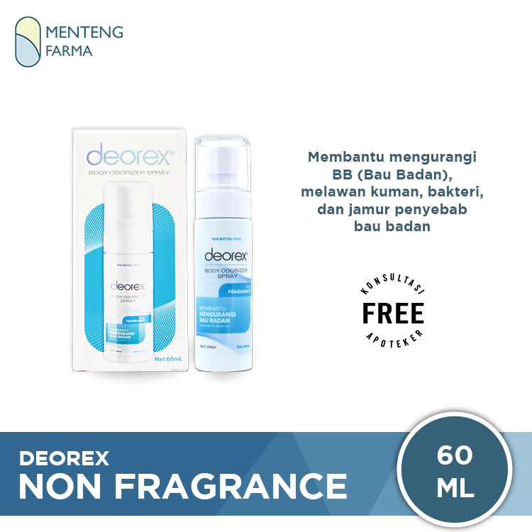 Deorex Body Odorizer Spray Non Fragrance 60 mL - Deodoran Spray Penghilang Bau Badan - Menteng Farma