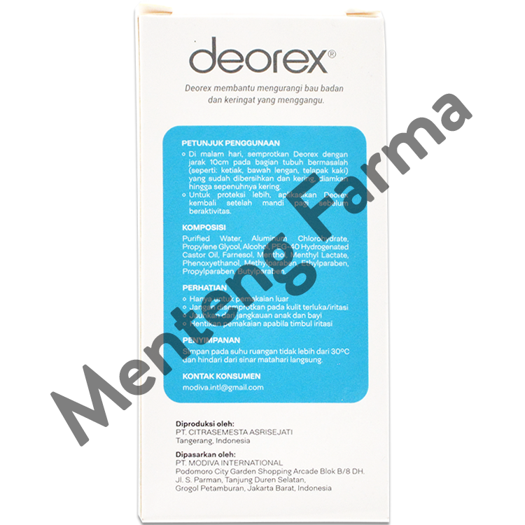 Deorex Body Odorizer Spray Non Fragrance 60 mL - Deodoran Spray Penghilang Bau Badan - Menteng Farma