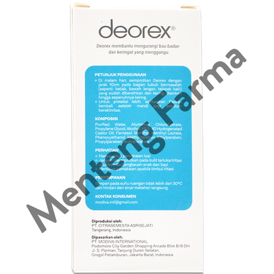 Deorex Body Odorizer Spray Non Fragrance 60 mL - Deodoran Spray Penghilang Bau Badan - Menteng Farma