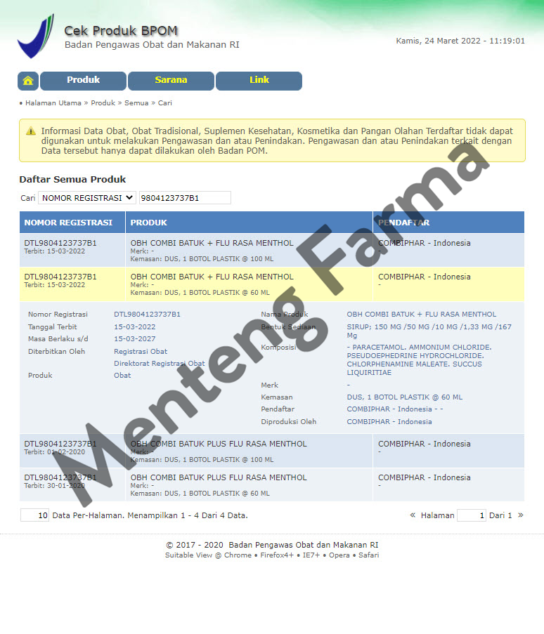 OBH Combi Batuk Plus Flu - Menteng Farma