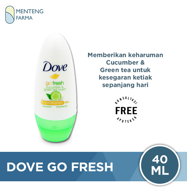 Dove Deodorant Roll On Go Fresh Cucumber And Green Tea 40 ML - Sensasi Aroma Segar Timun 48 Jam - Menteng Farma