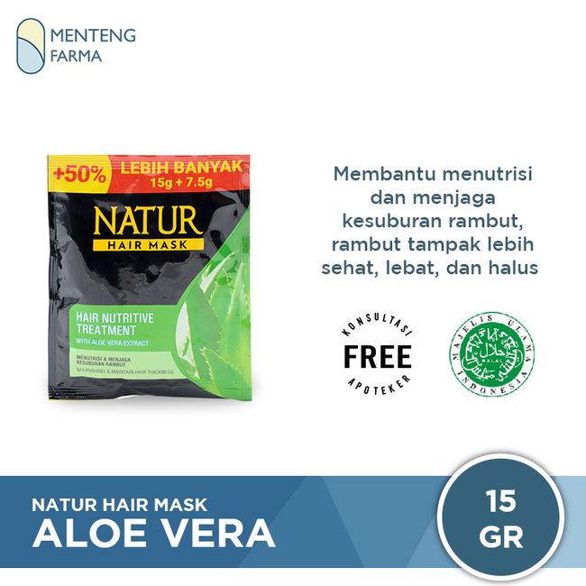 Natur Hair Mask Aloe Vera Extract Sachet 15 Gram - Masker Rambut untuk Merawat Kesuburan Rambut - Menteng Farma